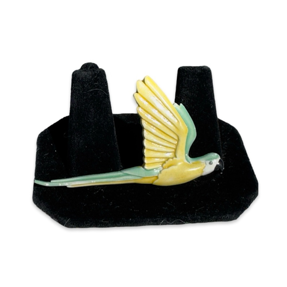 Colorful Parrot Bird Figurine Brooch Pin Yellow/Mint Green 2”